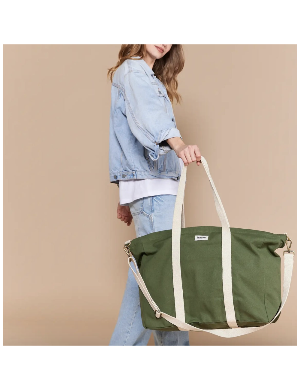 grand sac cabas jean vert olive coton bio hindbag