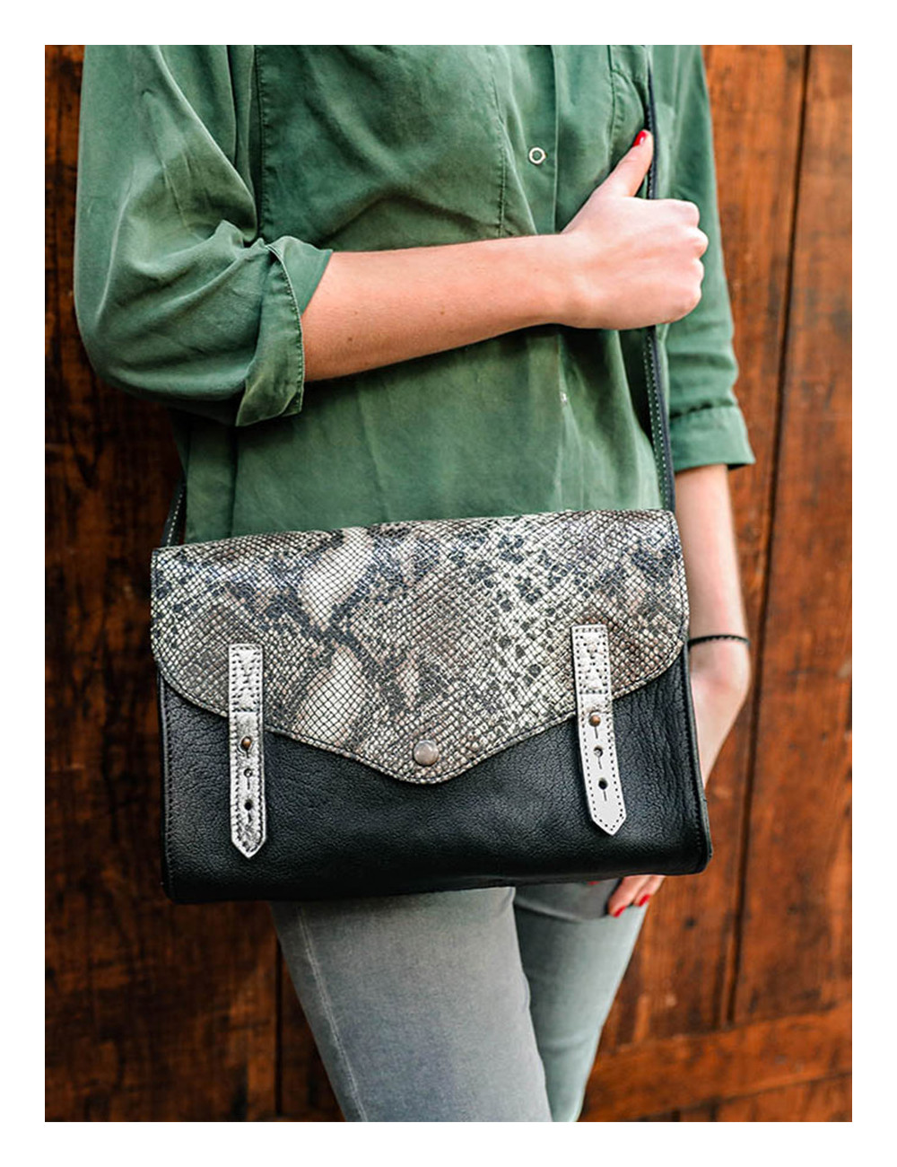 PAUL MARIUS l'indispensable python argenté noir sac à main