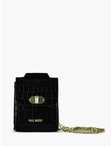 pochette pour téléphone Agathe alligator noir de jais PAUL MARIUS boutiqueholala.com