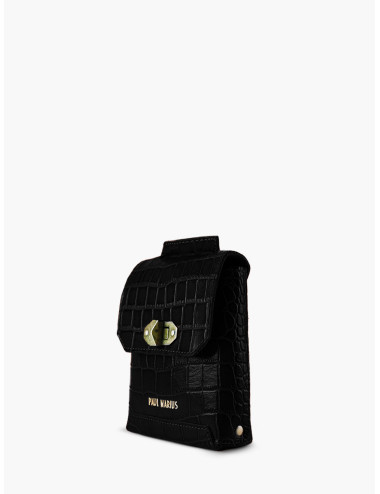 pochette pour téléphone Agathe alligator noir de jais PAUL MARIUS boutiqueholala.com