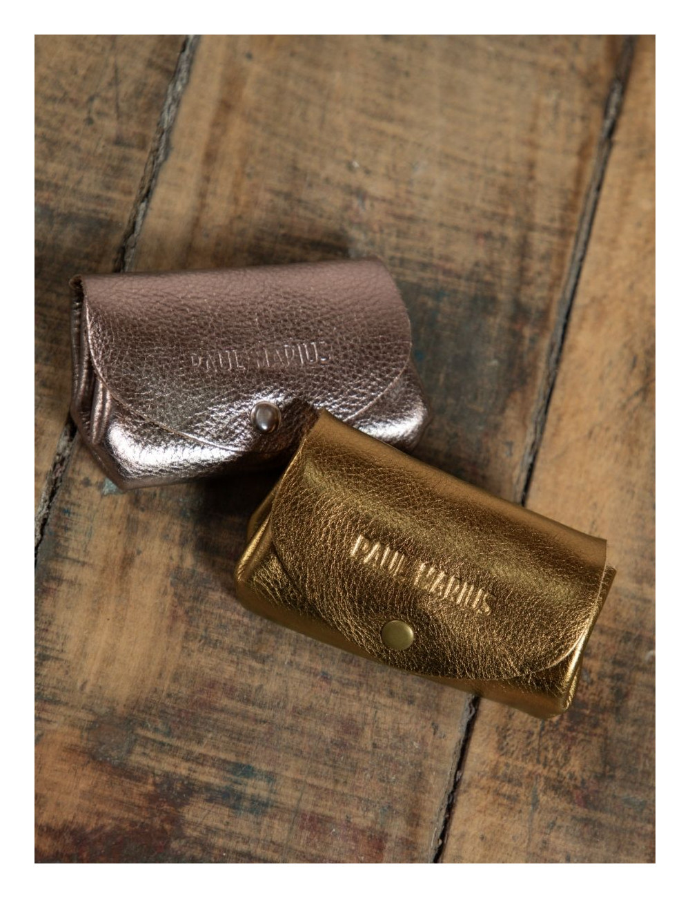 PAUL MARIUS Legustave bronze porte monnaie en cuir doré femme