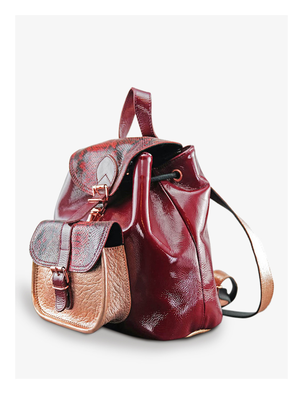 PAUL MARIUS Le baroudeur Passion Sac à dos cuir vernis rouge femme