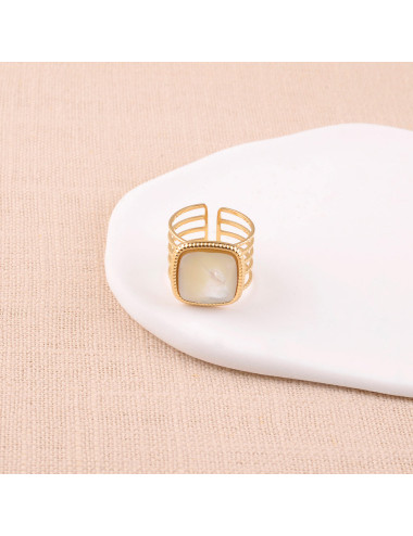 Bague dorée nacre blanche Bohm boutiqueholala.com