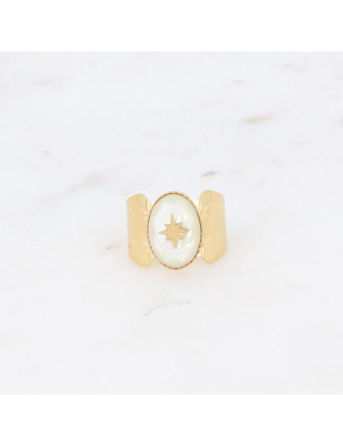 Bague dorée étoile et pierre naturelle nacre blanche boutiqueholala.com