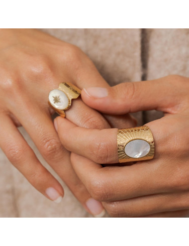 Bague dorée étoile et pierre naturelle nacre blanche boutiqueholala.com