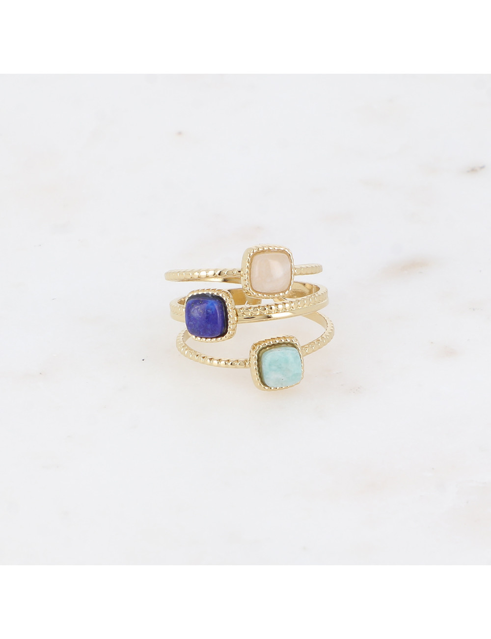 bague dorée pierre naturelles multi boutiqueholala.com