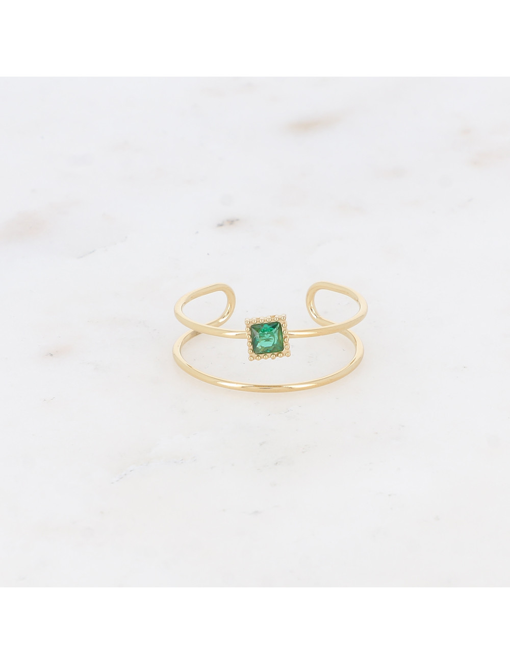 Bague doré vert double rangs boutiqueholala.com