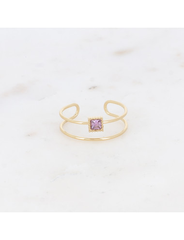 Bague dorée violette double rangs boutiqueholala.com