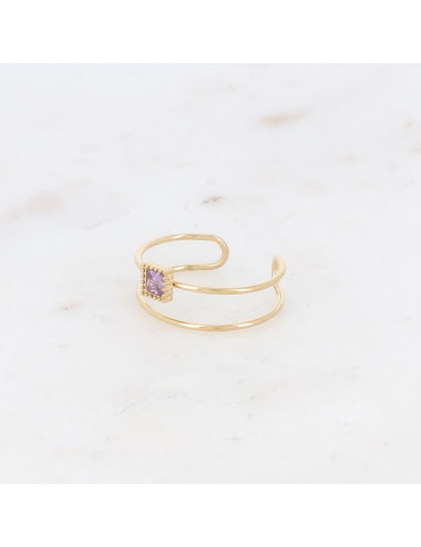 Bague dorée violette double rangs boutiqueholala.com