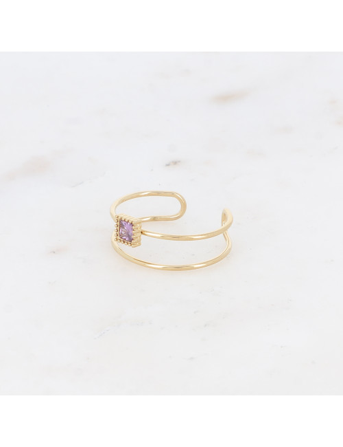 Bague dorée violette double rangs boutiqueholala.com