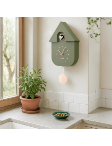 Horloge Coucou Vintage Vert Olive et Rose Fisura boutiqueholala.com