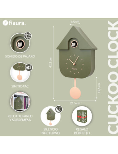 Horloge Coucou Vintage Vert Olive et Rose Fisura boutiqueholala.com