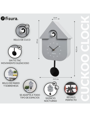 Horloge Coucou Vintage Grise et Noire Fisura boutiqueholala.com