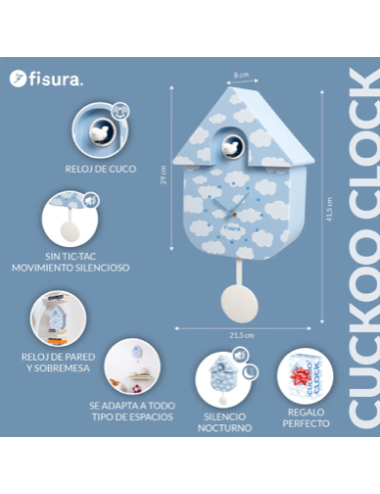 Horloge Coucou Vintage Bleue Nuage Fisura boutiqueholala.com