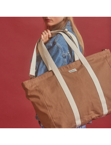 Grand Sac Cabas Jean marron Cannelle - Hindbag boutiqueholala.com