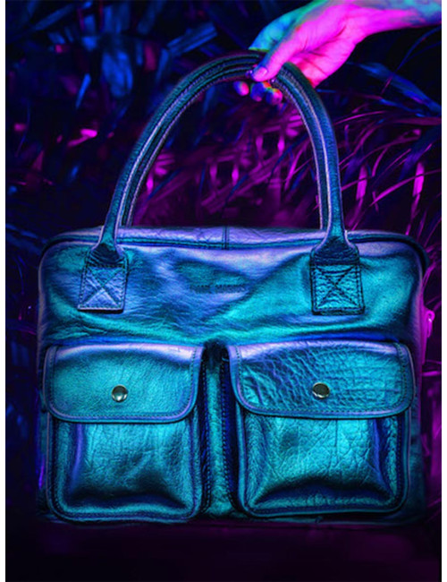 Sac Bandoulière en Cuir LeDandy Scarabée Bleu Métallisé - PAUL MARIUS boutiqueholala.com
