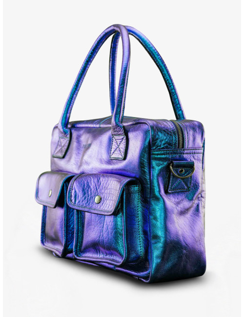 Sac Bandoulière en Cuir LeDandy Scarabée Bleu Métallisé - PAUL MARIUS boutiqueholala.com