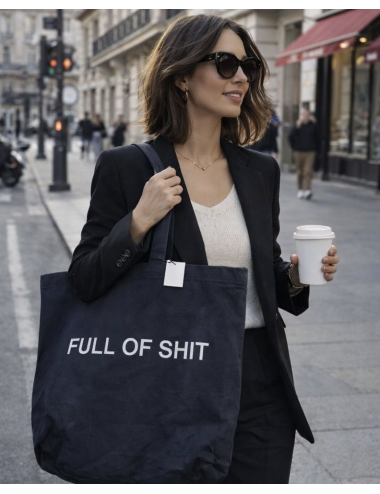 Grand Sac Cabas Full Of Shit Noir - Félicie Aussi boutiqueholala.com
