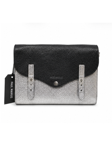 Sac bandoulière cuir femme L’Indispensable noir & argenté - Holala