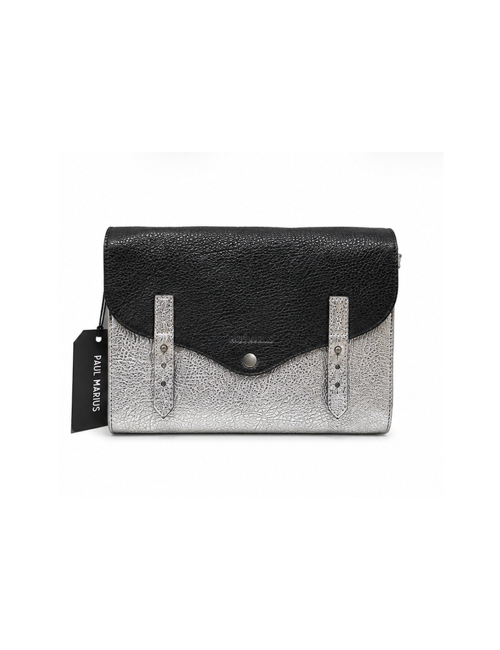 Sac bandoulière cuir femme L’Indispensable noir & argenté - Holala