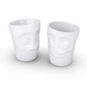 Lot 2 mugs visage porcelaine 350ml "joyeux et perplexe"
