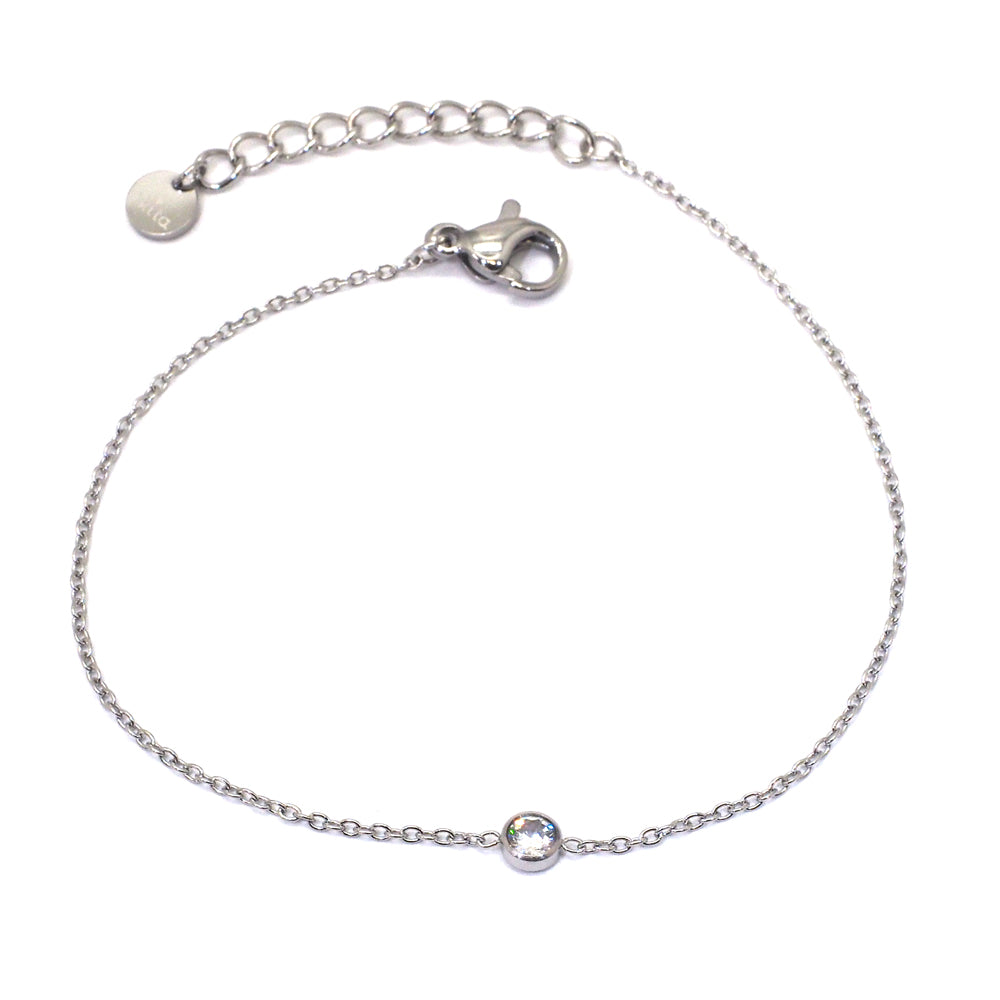 Bracelet sur chaîne rhodium avec mini strass blanche
